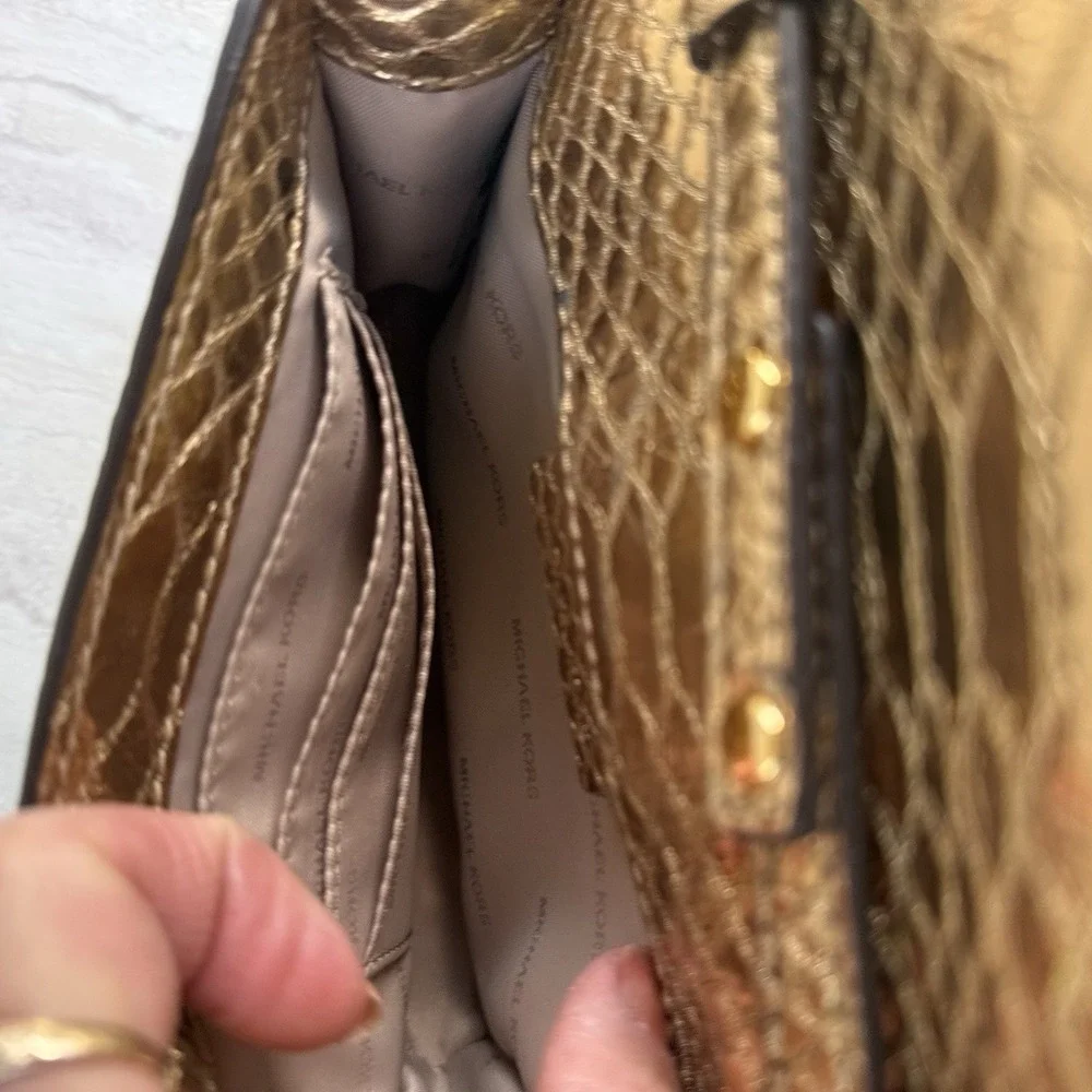 Michael Kors Gold Croc Embossed Chain Crossbody Bag 7